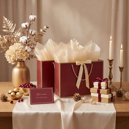 woric 2 Pcs Red Gift Bags, 14" Medium Wedding Gift Bags with Tissue Paper - color: Burgundy Red