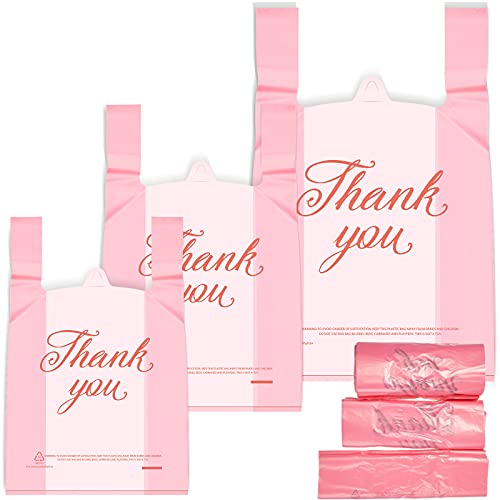 Zonon 200 Pcs Thank You Bags 2 Mil, Pink Bag with Rose Gold Letters - color: Pink Bag with Rose Gold Letters
