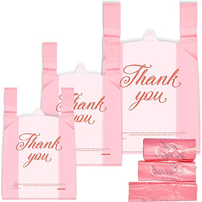 Zonon 200 Pcs Thank You Bags 2 Mil, Pink Bag with Rose Gold Letters - color: Pink Bag with Rose Gold Letters