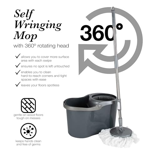 Simplify Self Wringing Mop & Bucket Set | 16 Liter | Extendable Handle | Gentle on Floors