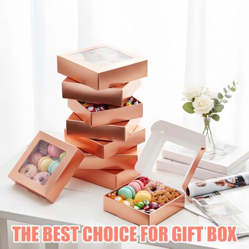 Zonon 30 Pcs Kraft Paper Boxes with Window 4.13x 4.13x 1.18inch (Rose Gold) - color: Rose Gold