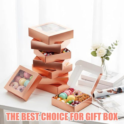 Zonon 30 Pcs Kraft Paper Boxes with Window 4.13x 4.13x 1.18inch (Rose Gold) - color: Rose Gold