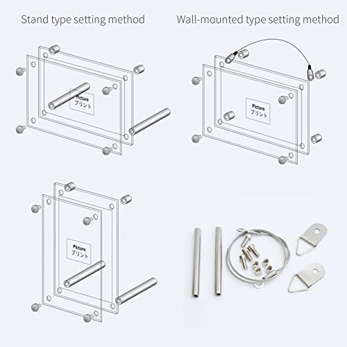 8.5x11 Modern Acrylic Photo Frame, Clear Glass-Like Desk Picture Frame with Stand off & Hanging String, Frameless Floating Look, Self-Standing Desktop or Wall Mount, Horizontal & Vertical Display - size: 8.5x11" -1pc