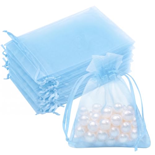 Crweety 50PCS Organza Bags 3x4 Baby Blue Small Gift Bags Mesh Drawstring - color: Baby Blue