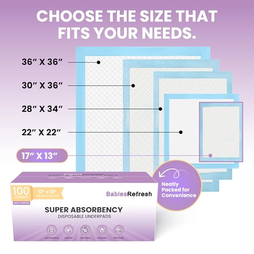 100 Count 17” x 13", Baby Changing Pad, Disposable Underpads, Leakproof Quick Drying for Multi-use for Babies, Puppy Pads and Adults, Chucks, Disposable Diaper Changing Pad for Baby, Blue, Small - size: 100 count 17" X 13"