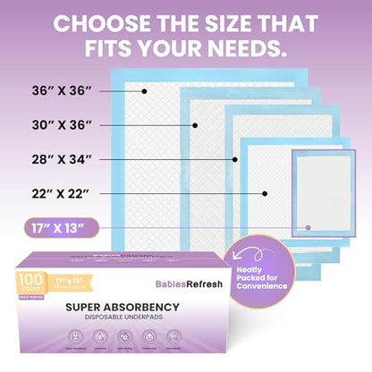 100 Count 17” x 13", Baby Changing Pad, Disposable Underpads, Leakproof Quick Drying for Multi-use for Babies, Puppy Pads and Adults, Chucks, Disposable Diaper Changing Pad for Baby, Blue, Small - size: 100 count 17" X 13"