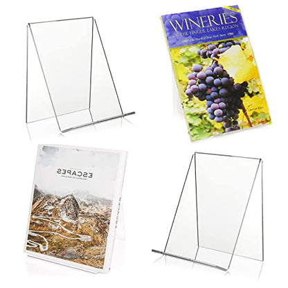 10 PCS 6‘’ x 4‘’ Acrylic Book Display Stand Clear Easel Without Ledge Tablet Holder for Displaying Books, Pictures, Notebooks, CDs, Artworks, etc (Large)