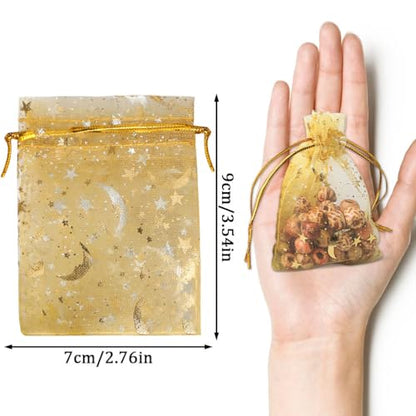 SUMAJU 100 Gold Moon Star Organza Favor Bags with Drawstring 2.7x3.5 Inch - color: Gold 2.7x3.5 Inch