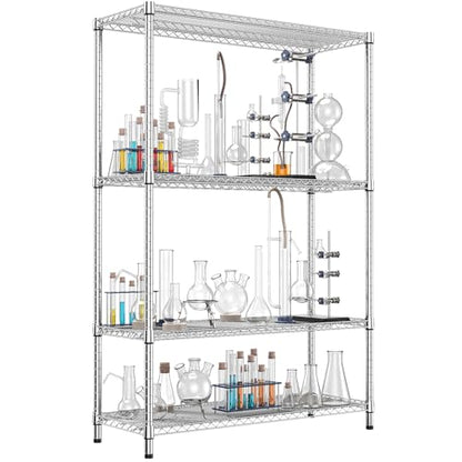 IZEUK 3400 LBS Garage Shelving Wide Storage Shelves 4 Tier Metal Shelves Heavy Duty Adjustable Utility Shelf Rack Chrome 17.7" D x 47.2" W x 70.4" H - color: Chrome, size: 4 Tier, 17.7" D x 47.2" W x 70.4" H