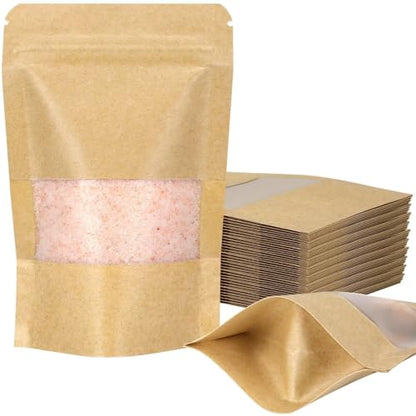 50 Pack Kraft Resealable Bags with Window for Storage (2.5 x 4.3 Inches) - size: 2.5 x 4.3 Inches