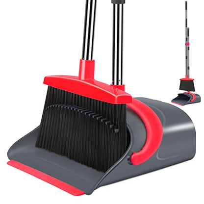 Ivandar Broom and Dustpan Set,Broom with Dustpan Combo Set Dust pan with Long Handle, for Home Kitchen Room Office Lobby Floor Use Upright Stand Up(Gray&Red) - color: Gray&red