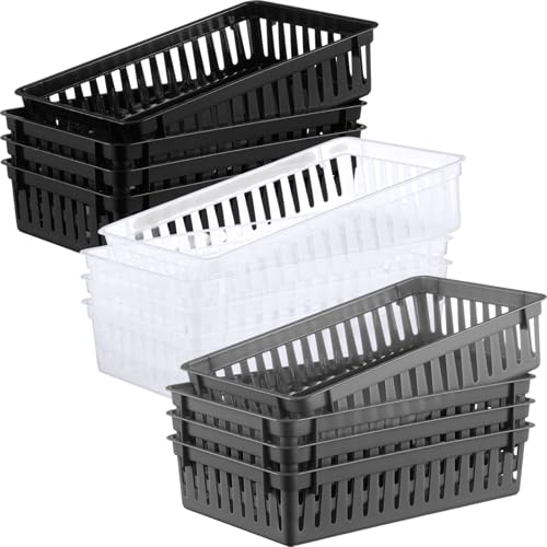 Wenqik Set of 12 Small Plastic Baskets for Organizing, Black,Gray,Clear - color: Black,Gray,Clear
