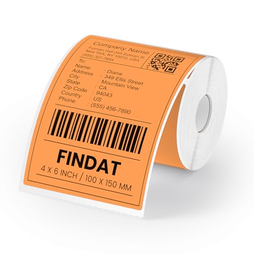 Direct Thermal Label Orange Vinyl 4 x 6 Inch Printer Sticker 250 PCS - color: Orange