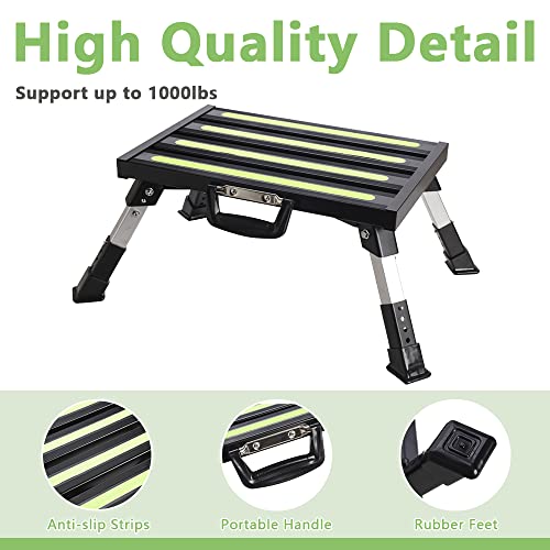 Aluminum RV Step Stool, 4-Level Adjustable Folding, Black - color: Black
