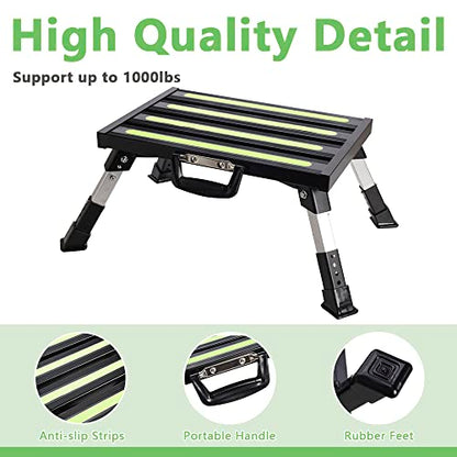 Aluminum RV Step Stool, 4-Level Adjustable Folding, Black - color: Black