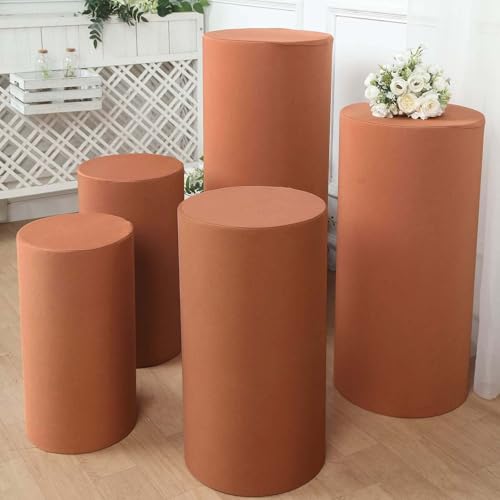 Efavormart Set of 5 | Terracotta Spandex Cylinder Plinth Display Box Stand Covers, Stretchable Pedestal Pillar Prop Covers - 160 GSM - color: Terracotta, size: Spandex Cylinder Covers