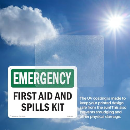 First Aid And Spills Kit OSHA Emergency Rigid Plastic Sign 14 Inch x 10 Inch - 5 Pack - color: Plastic, size: 5 Pack of 14" x 10"