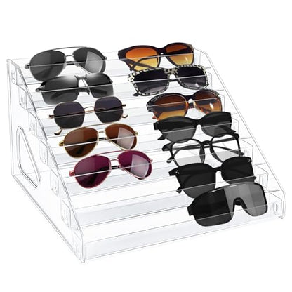 7 Tier Acrylic Sunglasses Organizer Stand, Clear Display Rack for Glasses, Cards & Cosmetics – Space-Saving Eyewear Holder with No-Tool Assembly