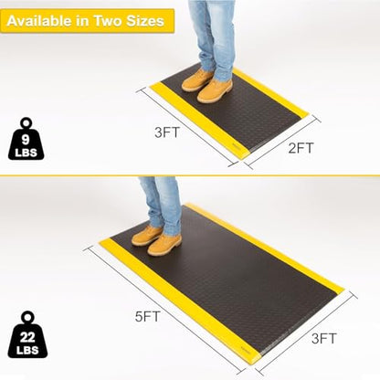 Vergo Industrial 15/16” Extra Thick Anti Fatigue Mat - Heavy Duty Commercial Grade Diamond Plate Ergonomic Standing, Non-Slip Black with Yellow Anti Fatigue Floor Mat for Work, Shop (1-Pack 3' x 5') - size: 1 Pack