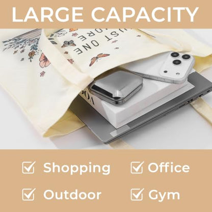 Cute Canvas Tote Bag for Women, Book Totebag with Zipper Pocket - color: Just One More Chapter