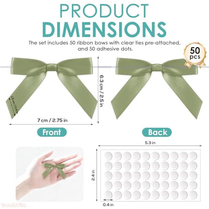2.5" Sage Green Satin Ribbon Bows (50 Packs) - color: Sage Green, size: 2.5 Inch - 50pcs