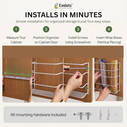 Evelots Kitchen Wrap & Food Bag Organizer Wall/Cabinet Mount, 1-Pack, White - color: White, size: 1 Pack