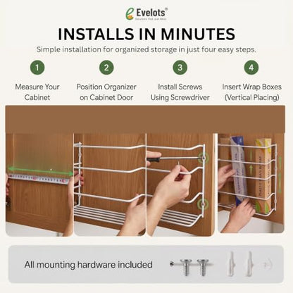 Evelots Kitchen Wrap & Food Bag Organizer Wall/Cabinet Mount, 1-Pack, White - color: White, size: 1 Pack