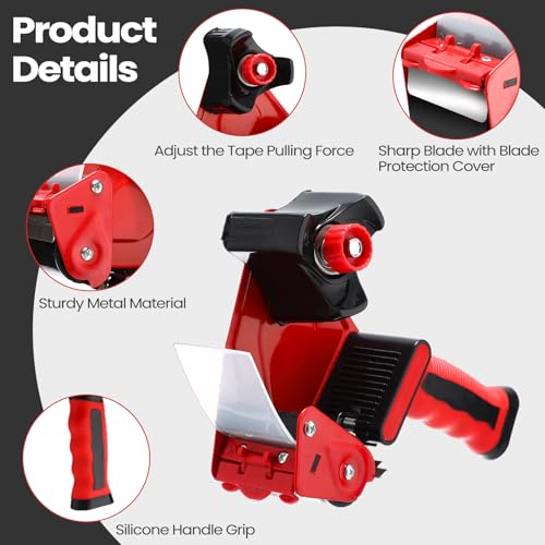Dunzoom 2 Pack Packing Tape Dispenser Gun, 12 Rolls 2 Inch, Black and Red - color: Black and Red
