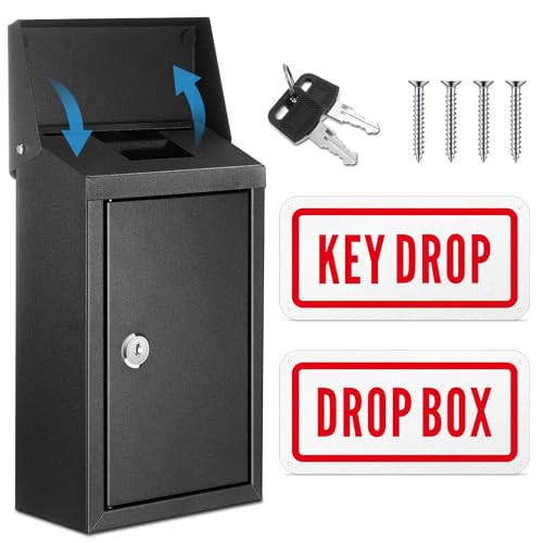 Yaocom Metal Key Drop Box with Lock, 2 Keys for Cash Donation Secure, Black - color: Black