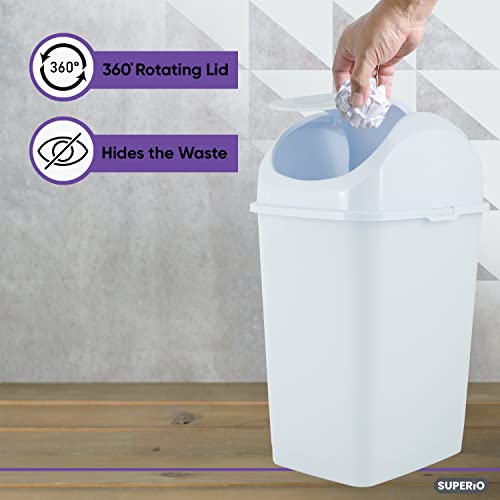 Superio Medium Trash Can with Lid 4.5 Gallon Plastic Swing Top Garbage Can Slim Waste Bin for Under Sink/Cabinet, Laundry Room, Kitchen, Office, Bedroom, Bathroom, College Dorm, 18 Qt, White, 2 - size: 4.5 Gallon, style: 2 Pack