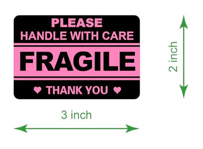 2"x3" 100 PCS Black Fragile Stickers for Shipping Cartons Envelops