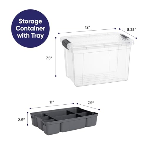 Superio Storage Container Organizing Bin with Removable Tray Deep Plastic Tools, Sewing, Crafts Box, 8.75 Qt. - size: Small 8.7 Qt. X Deep