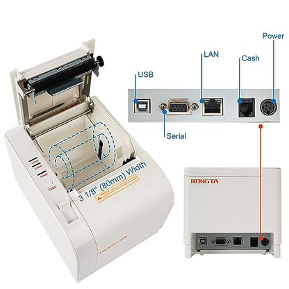 Rongta Thermal Receipt Printer, 80mm Receipt Printers, Thermal Pos Printer - color: White