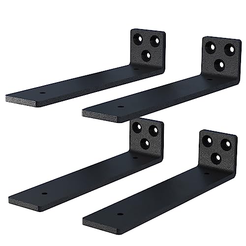 NEODROP 6 Inch Floating Shelf Brackets, Heavy Duty Hidden Bracket for Wall, Mantel, Bookshelves, Black Powder Coated Steel, 4-Pack - size: 6 Inch, style: 4 Pack