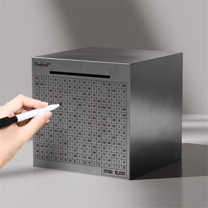 Cash Vault Money Saving Box Stainless Steel Piggy Banks for Adults with Counting 10000 Dollars Target Kids Safe Metal Large Money Break to Open Coin Pan - color: 5.9in-10000 Doalls
