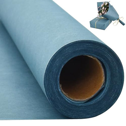 BEISHIDA Grey Blue Gift Wrapping Paper Roll, 15in X 32ft Kraft Bulletin Board Paper Gift Wrap for Christmas Mother's Day Valentine's Day Graduation, Flower Wrap - color: greyblue
