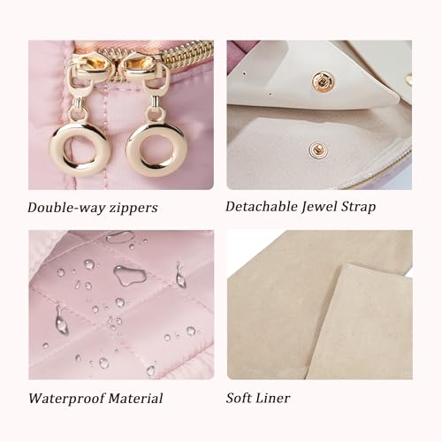 KarSyon Travel Jewelry Case Organizer Boxes with 10 Velvet Zipper Pouches - color: Pink, size: Large