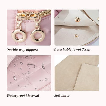 KarSyon Travel Jewelry Case Organizer Boxes with 10 Velvet Zipper Pouches - color: Pink, size: Large