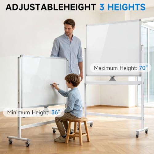 Mobile Rolling Whiteboard on Wheels 48" x 36" Double-Sided Magnetic - color: White, size: 48X36