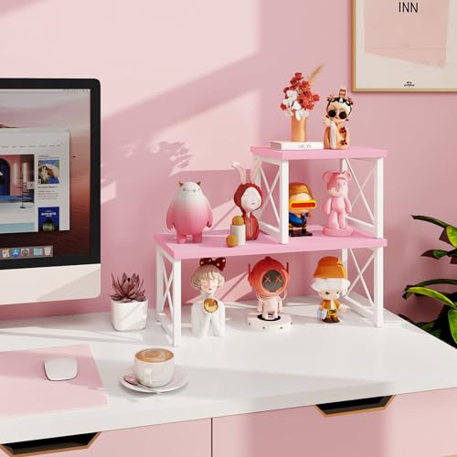 ELITEROO Desktop Shelf, 2 Tier Independent Stackable Desk Stand - color: Pink