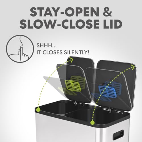 Simpli-Magic 70 Liter / 18.5 Gallon Rectangular Hands-Free Dual Compartment Recycling Kitchen Step Trash Can with Soft-Close Single Lid, Stainless Steel (40L x 30L Capacity), White - color: White, size: 70 Liter