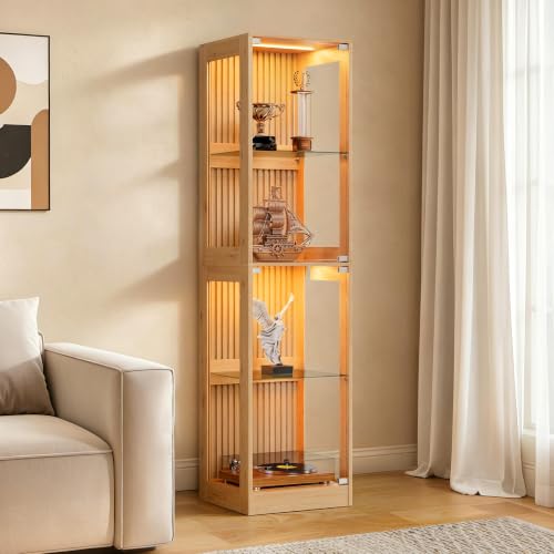 AMERLIFE 16-Inch RGB Glass Display Cabinet 70 H x 16 W x 16 D in - color: Wood, size: 16×16×70in