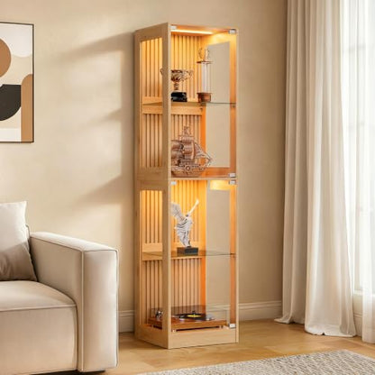 AMERLIFE 16-Inch RGB Glass Display Cabinet 70 H x 16 W x 16 D in - color: Wood, size: 16×16×70in