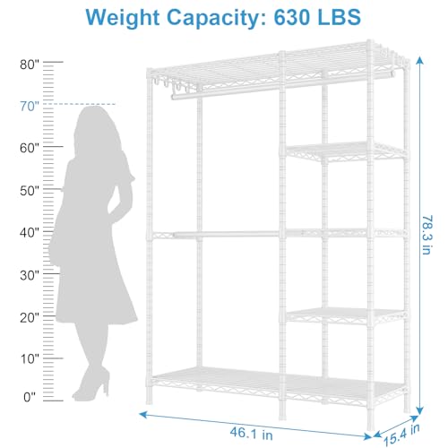 Ulif F2 Clothes Rack, 5 Tiers Heavy Duty Garment Rack for Bedroom - color: White