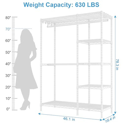 Ulif F2 Clothes Rack, 5 Tiers Heavy Duty Garment Rack for Bedroom - color: White