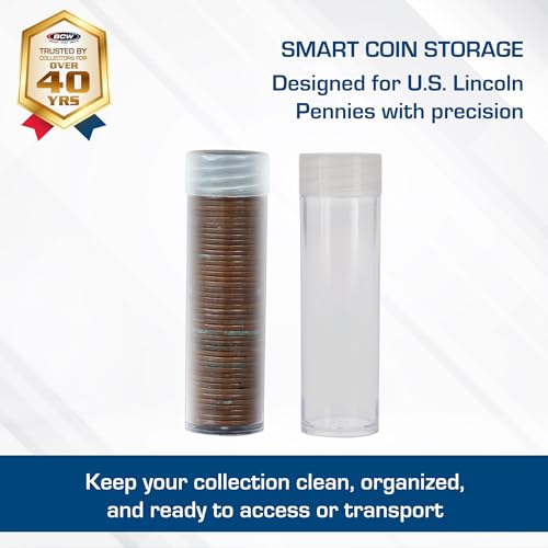 BCW Coin Tubes for US Pennies - 10ct | Holds "Lincoln" Penny | Durable Plastic Tube Coin Holders | Coin Collecting Supplies | Penny Coin Tubes