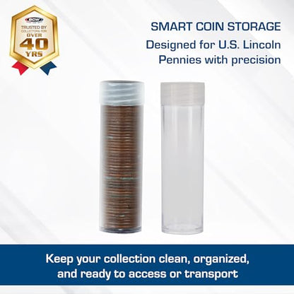 BCW Coin Tubes for US Pennies - 10ct | Holds "Lincoln" Penny | Durable Plastic Tube Coin Holders | Coin Collecting Supplies | Penny Coin Tubes