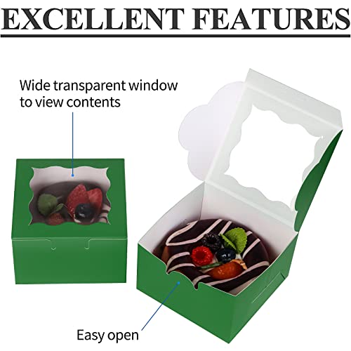 KPOSIYA 60pcs Small Cookie Boxes with Window, 4x4x2.5 Green Bakery Box - color: Green, size: 60
