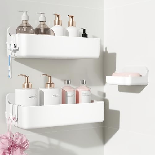 Nieifi Adhesive Shower Shelves, White, 3 Pieces - color: White, size: 3 pieces