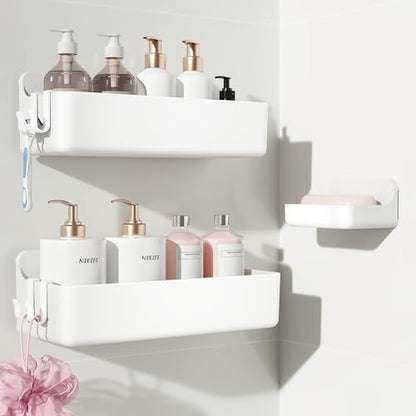 Nieifi Adhesive Shower Shelves, White, 3 Pieces - color: White, size: 3 pieces